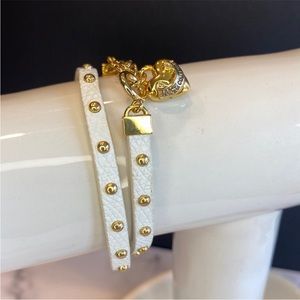 Juicy Couture Leather Studded Wrap Bracelet  White with Gold